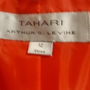 FINAL PRICE TAHARI 2-pc orange skirt suit w gold sunburst buttons 12